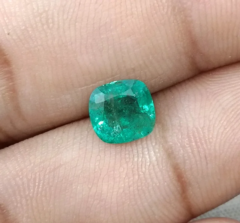 1.36ct Natural emerald medium neon green SGL certified cushion gemstone