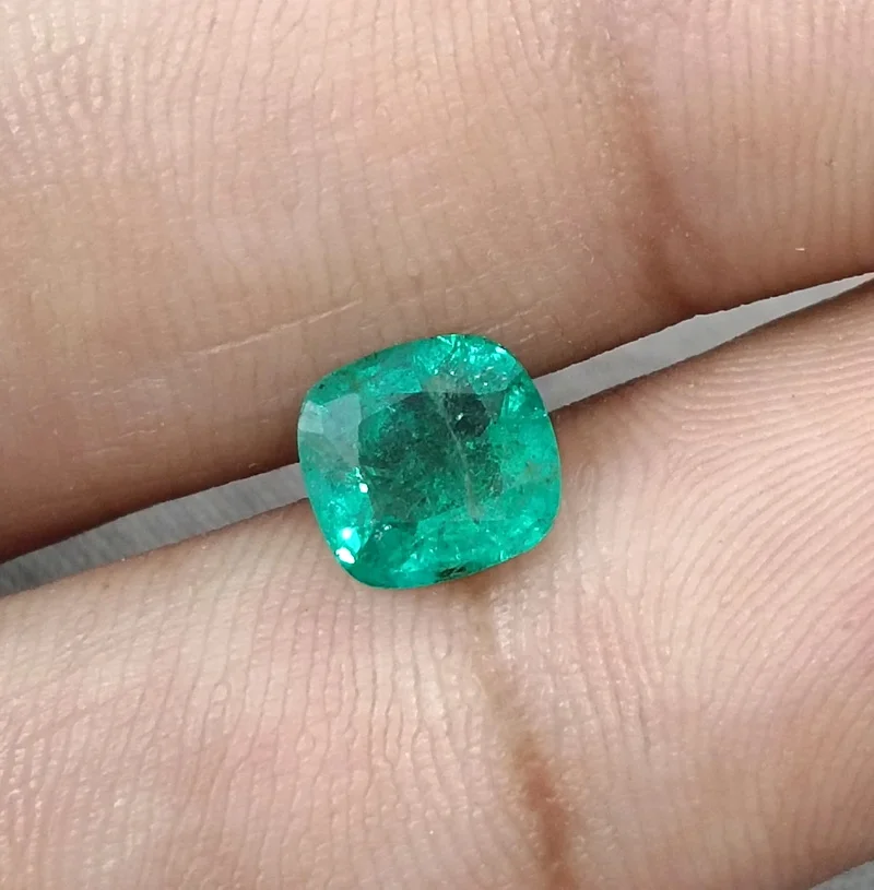1.36ct Natural emerald medium neon green SGL certified cushion gemstone