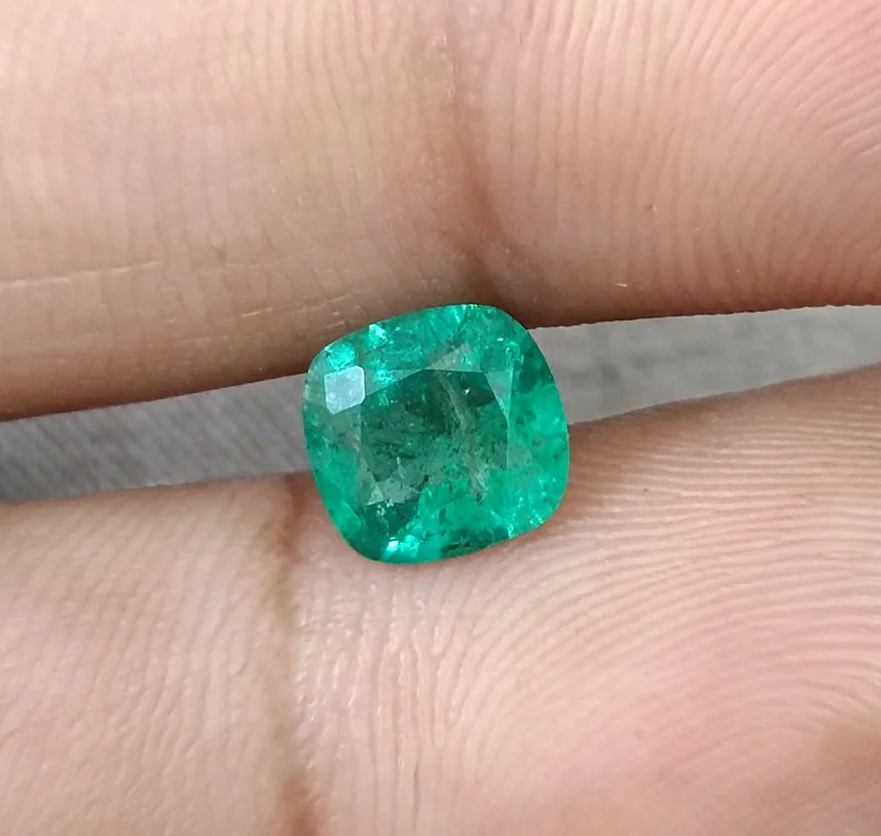 1.36ct Natural emerald medium neon green SGL certified cushion gemstone