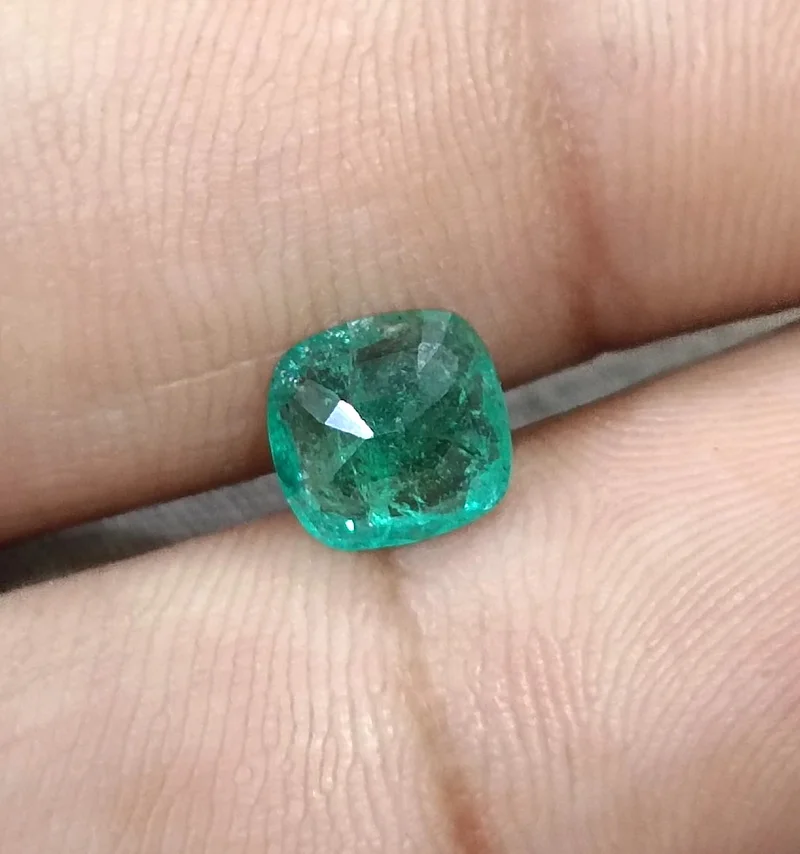1.36ct Natural emerald medium neon green SGL certified cushion gemstone