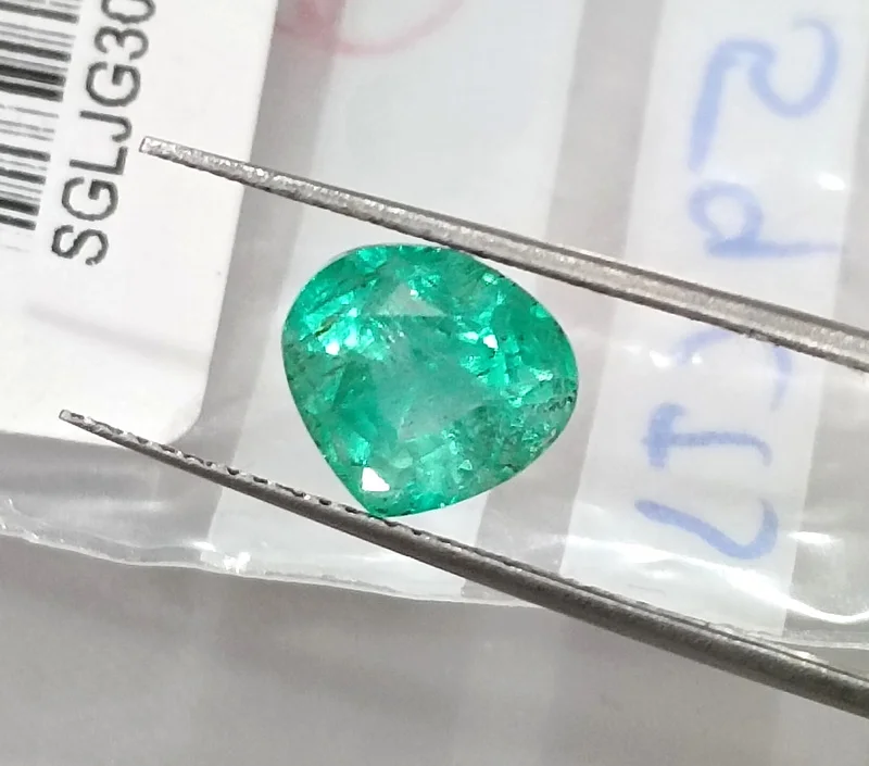 2.59ct Natural Colombian emerald medium green SGL certified pear cut stone