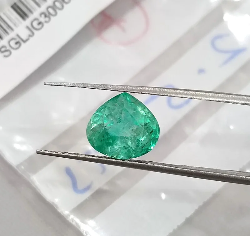 2.59ct Natural Colombian emerald medium green SGL certified pear cut stone