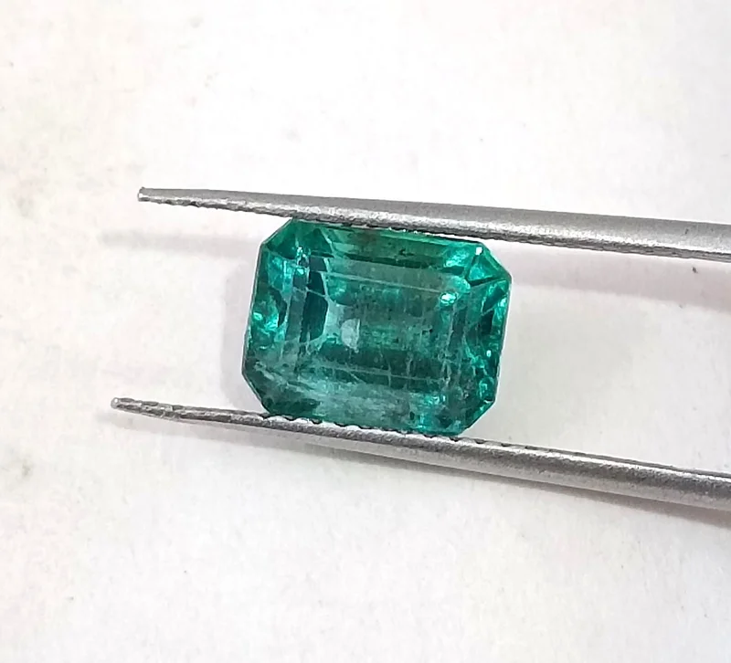 2.31ct Natural emerald no oil medium deep metallic bluish green octagon stone
