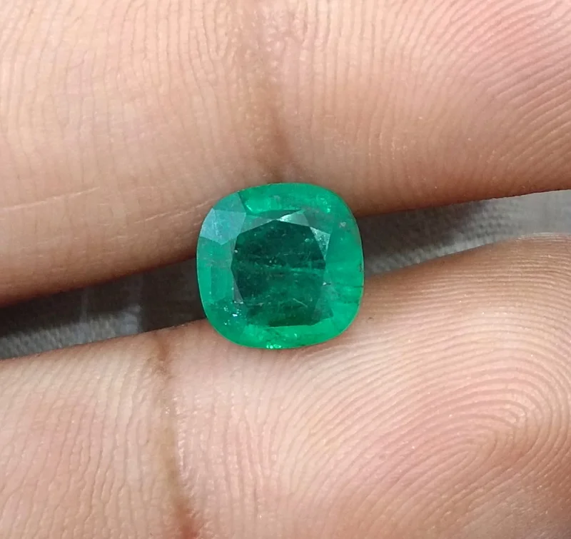 1.95ct Natural Emerald Zambia Medium Green SGL Certified Cushion Gemstone