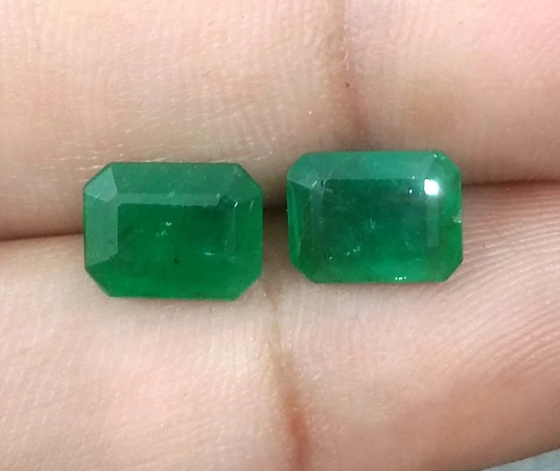 3.63ct Matched emerald pair Zambia deep green octagon Stones/
