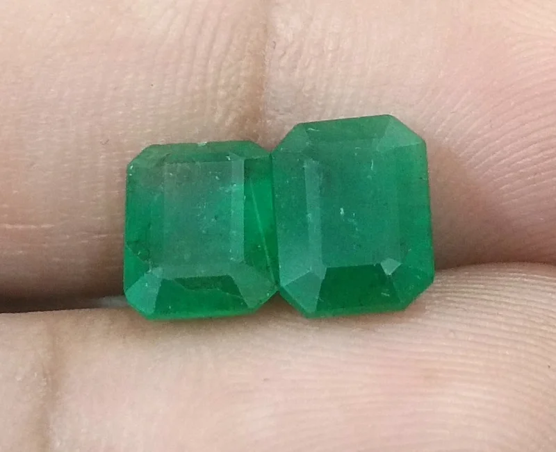 3.63ct Matched emerald pair Zambia deep green octagon Stones