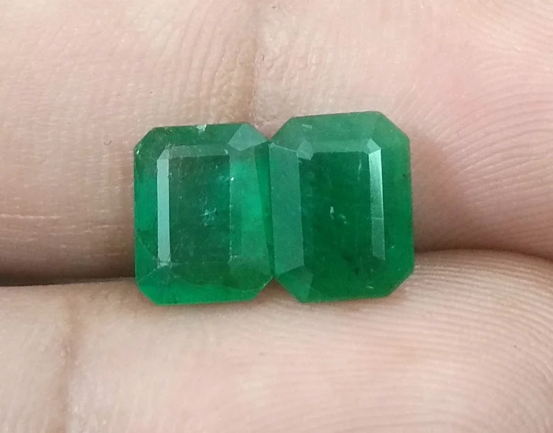 3.63ct Matched emerald pair Zambia deep green octagon Stones