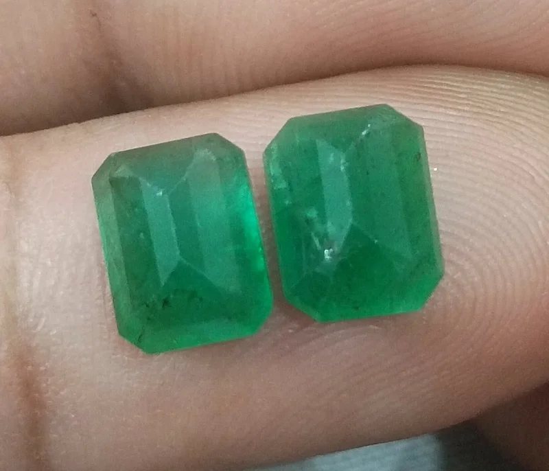 3.63ct Matched emerald pair Zambia deep green octagon Stones