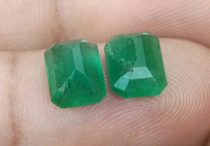 3.63ct Matched emerald pair Zambia deep green octagon Stones