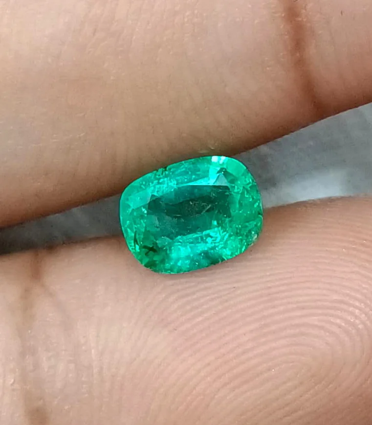 1.11ct Electric green natural emerald SGL certified Cushion gemstone