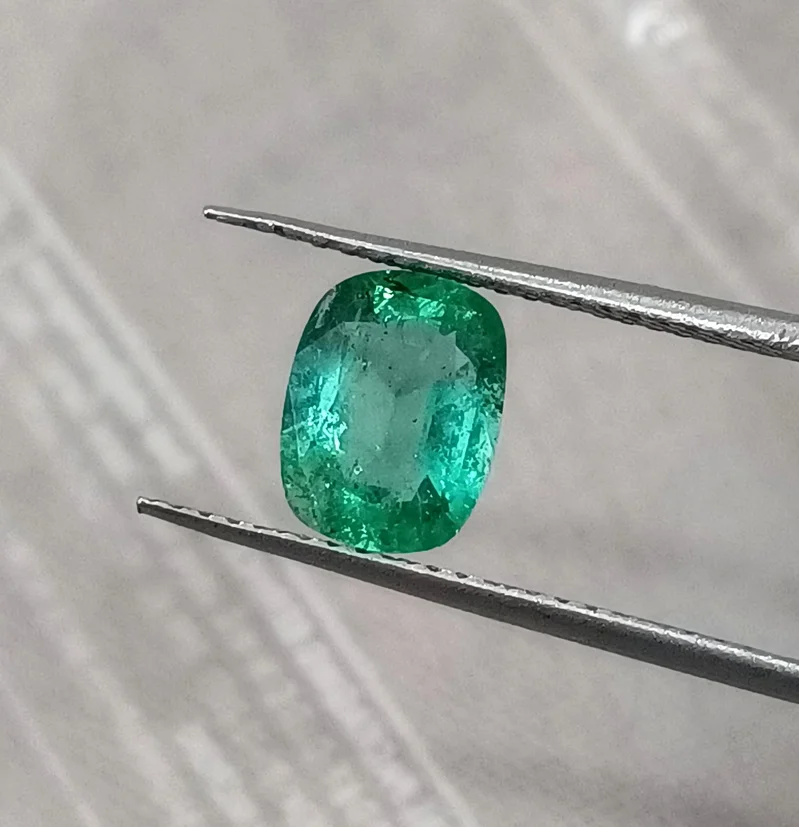 1.11ct Electric green natural emerald SGL certified Cushion gemstone