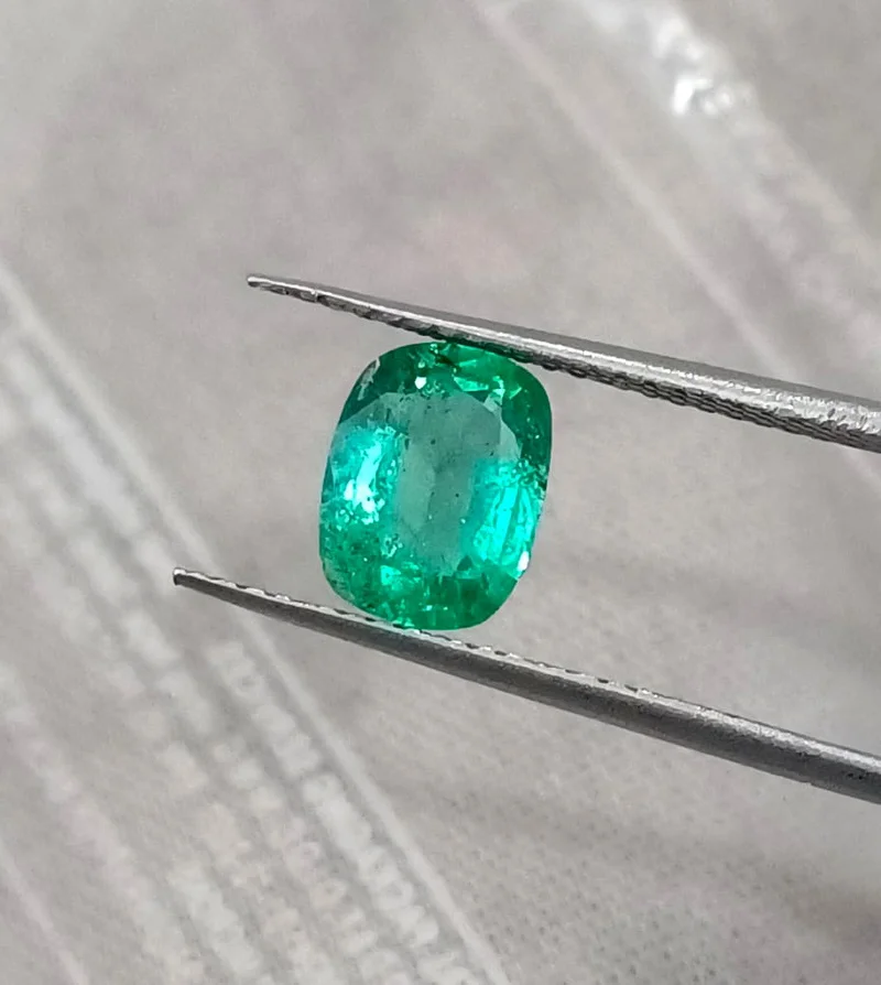 1.11ct Electric green natural emerald SGL certified Cushion gemstone