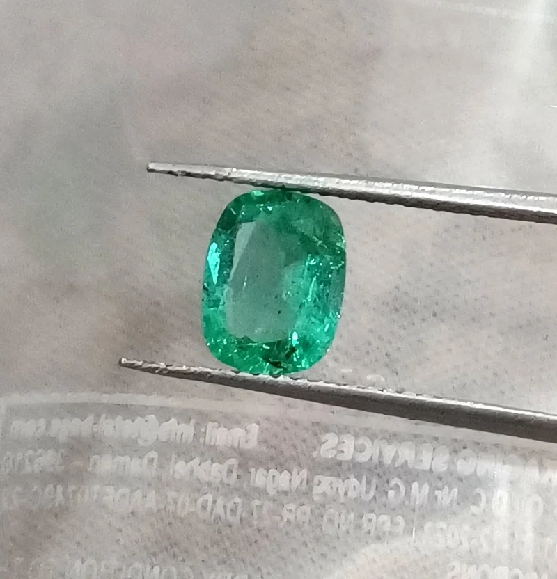 1.11ct Electric green natural emerald SGL certified Cushion gemstone