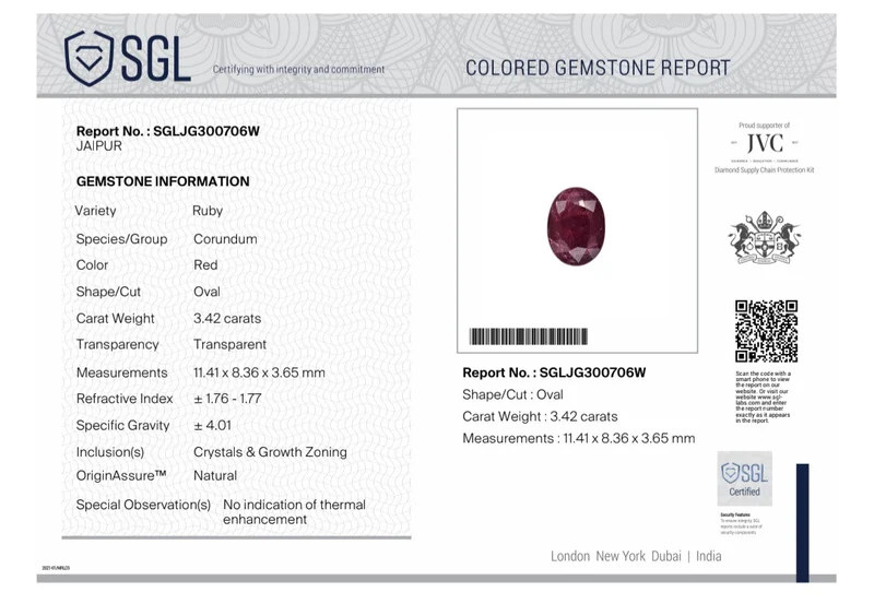 3.42ct Untreated natural ruby SGL certified merlot red gemstone
