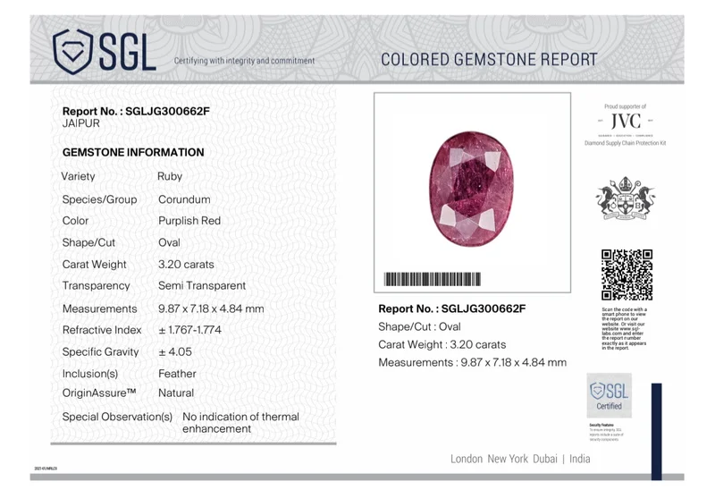3.20cts Unheated natural ruby orchid red SGL certified Mozambique stone