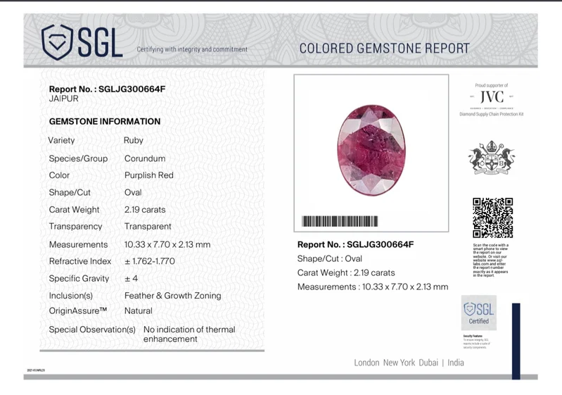 2.19ct Untreated ruby Mozambique deep cranberry red certified gem