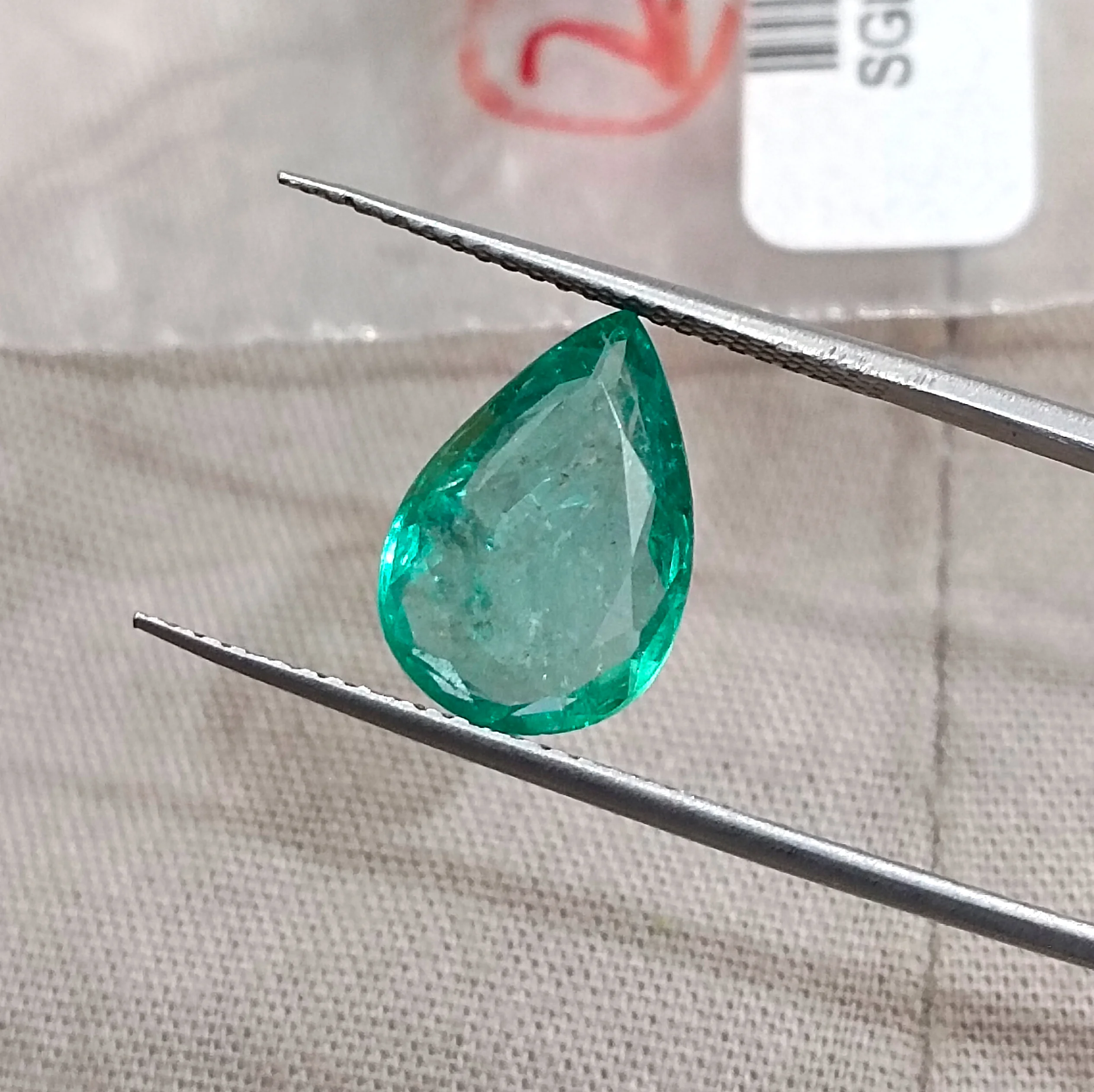 2.44ct Pear cut medium green natural emerald SGL certified stone